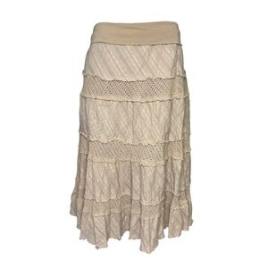 Y2K Reba Beige Ruffle Lace Tiered Midi Foldover Skirt Size Large